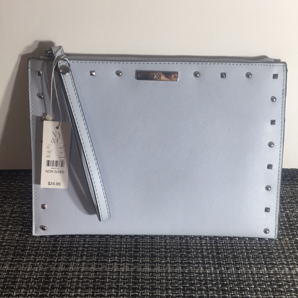 NY&C large light blue studded wristlet NWT so cute